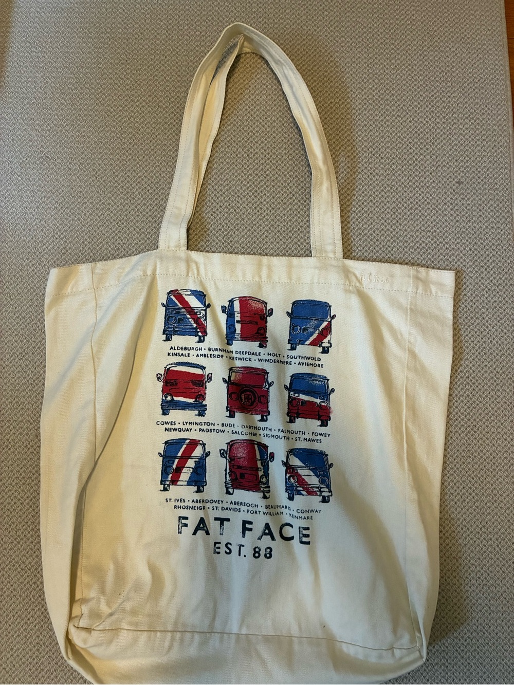Fat Face Cream Canvas Tote with Red and Blue Camper Print Union Jack UK - Picture 2 of 9